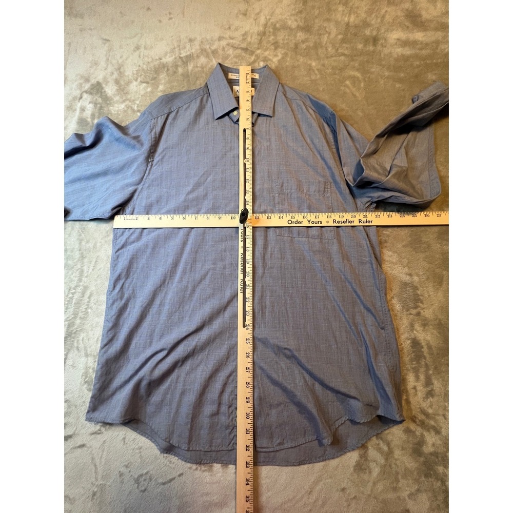 Alfani Shirt Mens 15.5 Blue Plaid Button Down Tencel Cotton 32/33 Long Sleeve - Picture 2 of 5